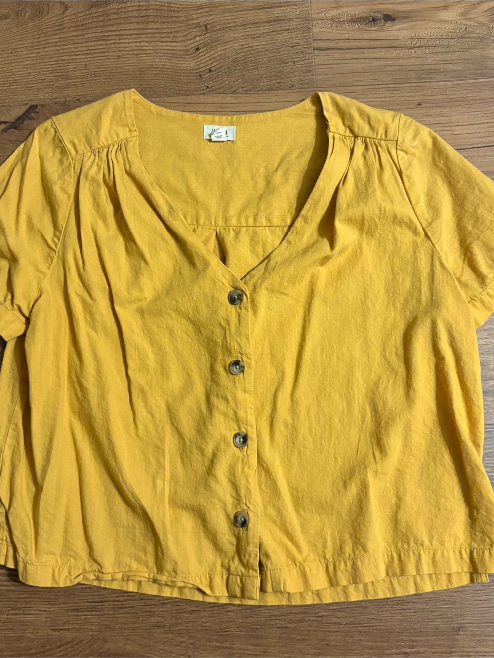 a.n.a Short-Sleeve Button Front Jacket in Mustard Yellow